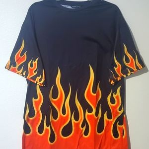 Oversized Black Flame Tshirt